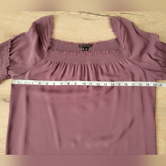 Theory 100 % Silk Peasant Alterina Purple Blouse Size M - Picture 5 of 8